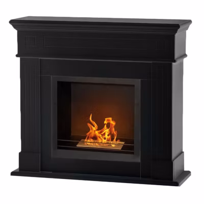 Cambridge – Cheminée au bioéthanol de sol en bois 110x37xH102 cm, couleur noir