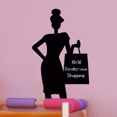 Sticker ardoise tableau noir – stickers muraux adhésif effaçable – DAME FAISANT DU SHOPPING – 165X105cm