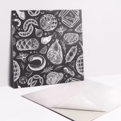 Carreaux vinyle Tulup 30×30 cm Dessin sur le thème de la nourriture 9 pcs