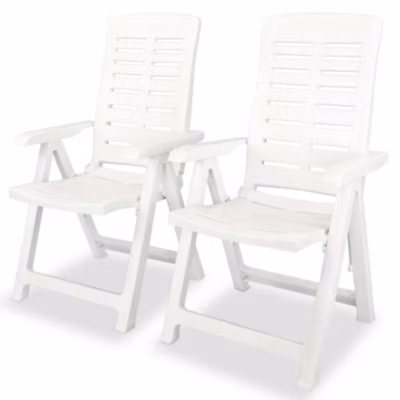 lot de 2 Chaises inclinables de jardin,Chaise de terrasse,Chaise d&rsquo;extérieur Plastique Blanc