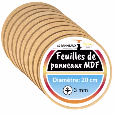 Creative Deco 10 x Panneau MDF Rond Diamètre 20 cm – Planche Bois Brut – Idéal Bricolage, Découpe Laser, Gravure, Pyrogravure