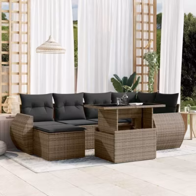 Salon de jardin vidaXL 7 pièces gris résine tressée