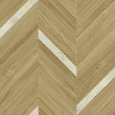 Sol vinyle Chevrons marbre Blanc et chêne naturel – Rouleau de 4m x 8m