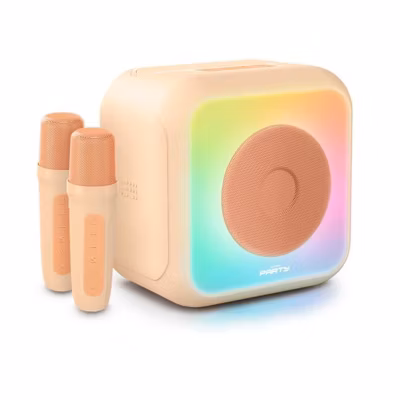Enceinte karaoké lumineuse – BIGBEN – Peche – Bluetooth, 30W, 2 micros sans fil USB-C, Égaliseur, Batterie Li-on