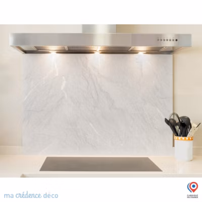 Crédence cuisine fond de hotte Ardoise blanche 2 – Verre trempé – L 60 cm x H 45 cm – MaCrédenceDéco
