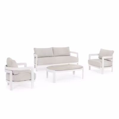 Salon de jardin en aluminium et coussins en toile (set de 4) blanc  – ARCACHON