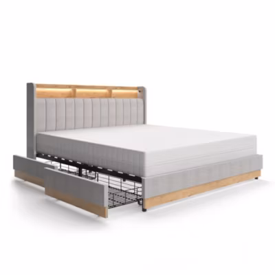 Vitalispa Lit rembourré Gris 180×200 cm avec 4 tiroirs