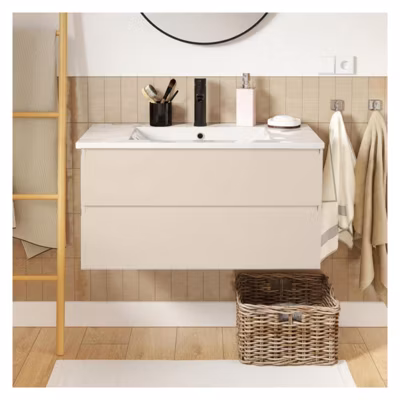 Meuble simple vasque 80cm décor chêne SORRENTO avec vasque et robinet