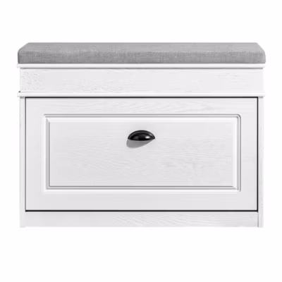 SoBuy Banc d&rsquo;Entrée avec Rangement à Abattant, Coussin, Bois Vieilli Blanc 75x24x51cm 180kg