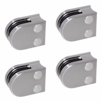 4 x Pince à verre pour tube diam. 42,4 modèle 00 – Ep. verre 6,76 mm – Zamak aspect inox brossé