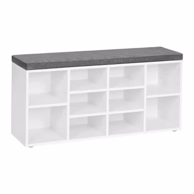 Banc à Chaussures Blanc avec Coussin d&rsquo;Assise – L104 cm