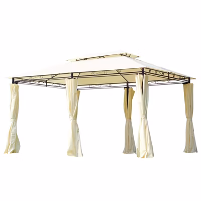 Tonnelle barnum pavillon de jardin style colonial double toit toiles latérales amovibles 3L x 4l x 2,65H m crème