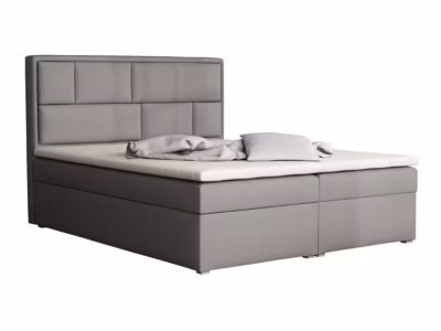 Lit continental Pomona 115, Double, Gris, Tissu, Disponible