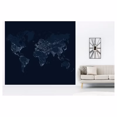 Papier peint intissé WORLD BY NIGHT 300 x 270 cm (LxH) – Tapisserie murale panoramique XXL, Made in France par Scenolia