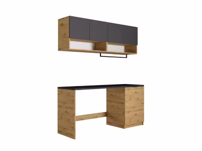 Meubles de buanderie pour machine à laver avec plan de travail – L182 cm –  Anthracite et naturel clair – NATAJI