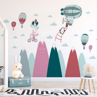 Stickers montagnes scandinaves animaux rêveurs 80 x 120 cm