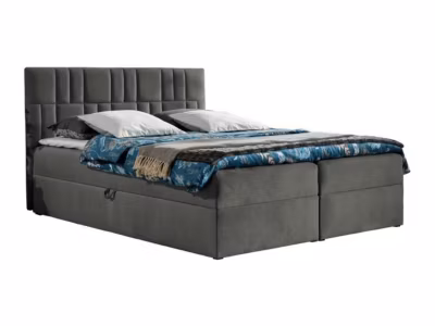 Lit continental Baltimore 143, Unique, Gris, Tissu, Disponible