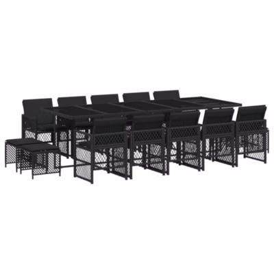 Prolenta Premium –  Ensemble à manger de jardin 15 pcs coussins noir résine tressée