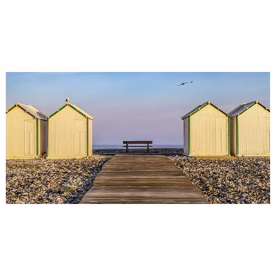Brise vue imprimé plage CAYEUX, H.1.5 x L.3 m, 100% occultant, Made in France par Scenolia + kit de fixation offert