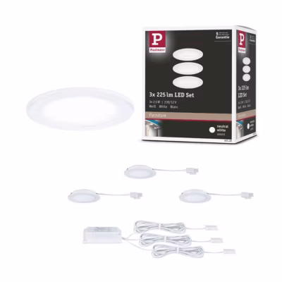 Éclairages encastrés LED pour meubles Kit de 3 rond 65 mm 3×2,5W 3x180lm 230/12V 4000K Blanc