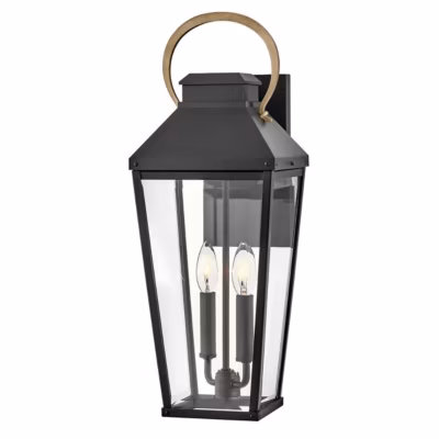 Elstead Hinkley Dawson Lanterne murale d&rsquo;extérieur traditionnelle noire, accent bronze bruni IP44 2x E14