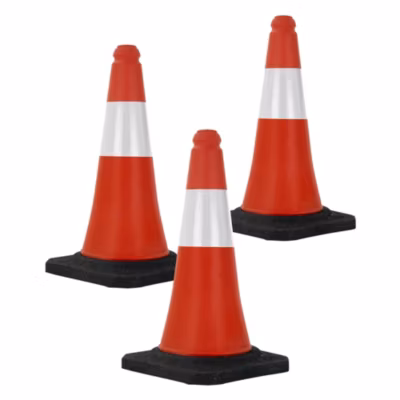 3x Cône de signalisation routière rouge/blanc en PVC 51cm bandes réfléchissantes