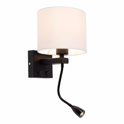 Applique murale moderne noire avec abat-jour blanc – Brescia
