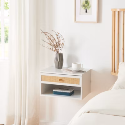 Étagère murale Eiker 40 x 32 x 23 cm blanc aspect rotin en.casa