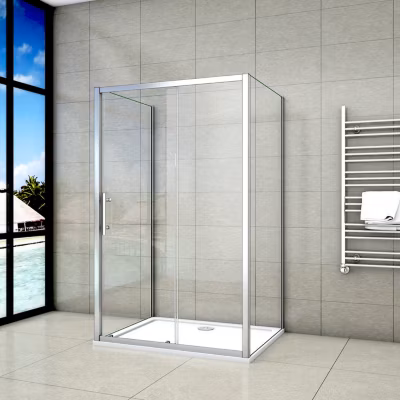 Cabine de douche coulissante avec 2 parois – 140x70x190cm – 5mm Verre transparent – alu chromé – Montage réversible