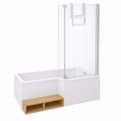 Pack baignoire bain douche 150 x 80 JACOB DELAFON Neo version droite + pare bain chromé + tablier en angle