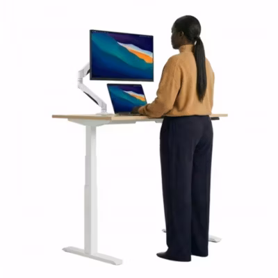 AUM WORLD Bureau Assis Debout Électrique, 200×80, 2 moteurs, Mémoires, 62-127cm, 120kg, Blanc, Chêne