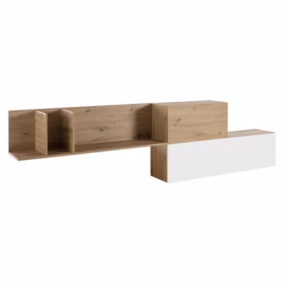 Etagère murale asymétrique 270 cm décor chêne blanc laqué – VERONICA