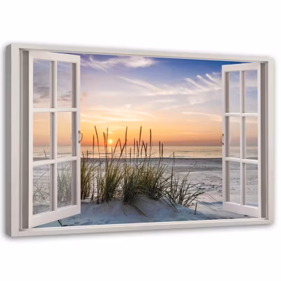 Tableau sur toile, Vue de la fenêtre sur la plage 100×70 cm