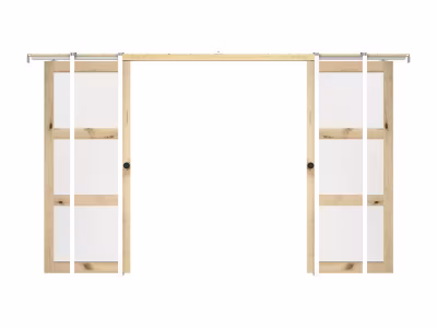 Porte coulissante double avec système à galandage en bois et verre trempé – 3 fenêtres – 2 x H205 x L93 cm – ACOSTA II