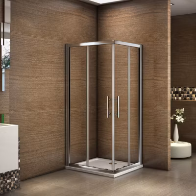Cabine de douche coulissante angle 120x80x185 cm – Verre sécurit 6 mm – Chrome