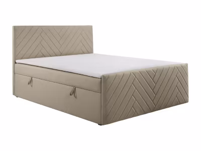 Ensemble complet literie déco tête de lit + sommiers coffre + matelas + surmatelas – 160 x 200 cm – Velours – Taupe – MAKANA de