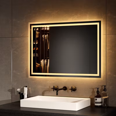 EMKE Miroir lumineux salle de bain 70x50cm, Miroir avec éclairage Miroir LED, Lumière Blanche Chaude