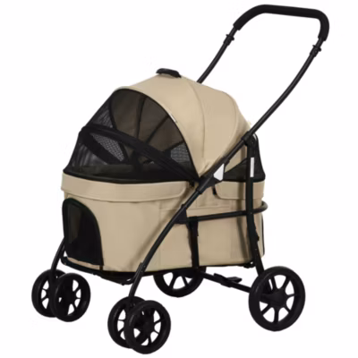 Poussette pour chien pliable nacelle 2 en 1 – poignée, housse zippée, pochette – acier oxford