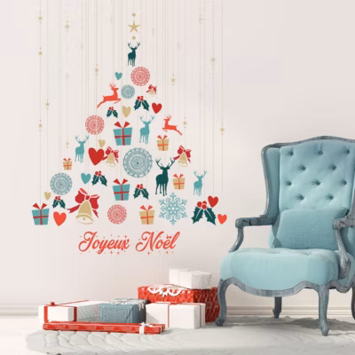 Sticker Noël sapin suspendu Joyeux Noël – Autocollants stickers adhésifs noël – décoration fêtes – 120x90cm
