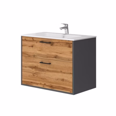 Vicco Ensemble de meubles de salle de bains Anthracite/chêne doré 80×61.5cm avec lavabo