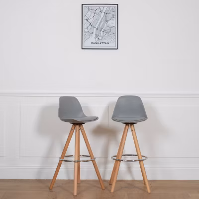 Lot de 2 tabourets scandinaves TOBIAS gris avec coussin – HAPPY GARDEN