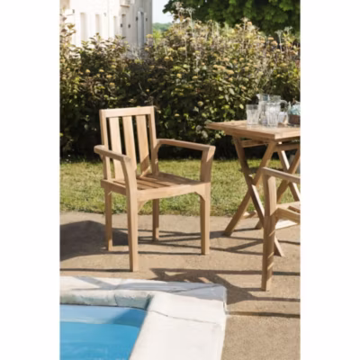Ensemble de 2 fauteuils de jardin empilables en teck