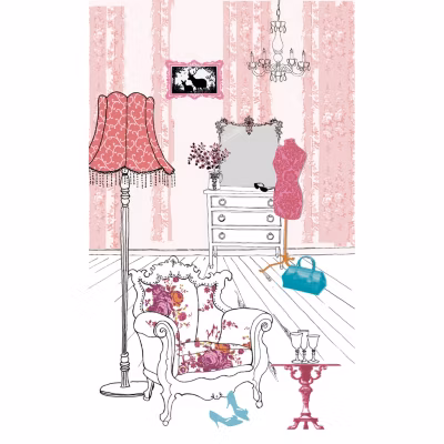 Papier peint intissé rose baroque, 250 cm X 150 cm, illustration déco mélange couleurs, salon, décoration intérieure.
