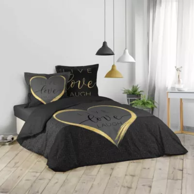 Housse de couette imprimée 220×240 cm + 2 taies 100% coton Crazy love