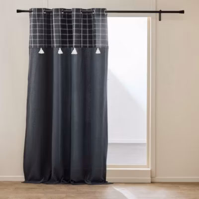 Rideau à Œillets 140 x 240 cm Coton/Polyester avec Top Tissé et Pompons EVEREST Anthracite