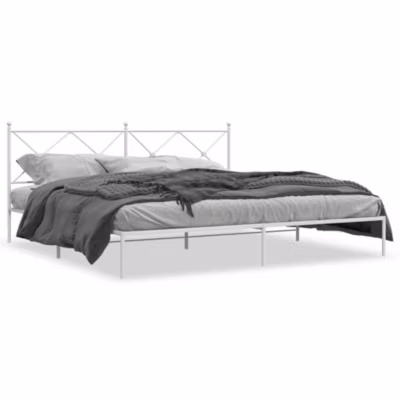 Lit double, Lit adulte, Cadre de lit métal sans matelas et tête de lit blanc 200×200 cm