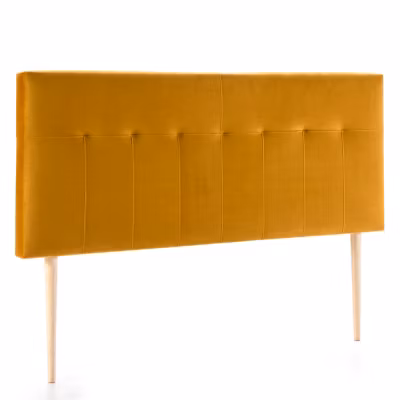 Tête de lit tapissée Napoles 140×100 cm Moutarde, Velours, Pieds en Bois