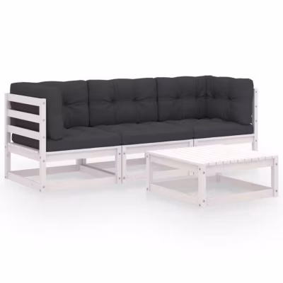 vidaXL Bois de Pin Massif Salon de Jardin 4 pcs avec Coussins Mobilier de Patio Ensemble de Meubles de Terrasse Meubles 3076375