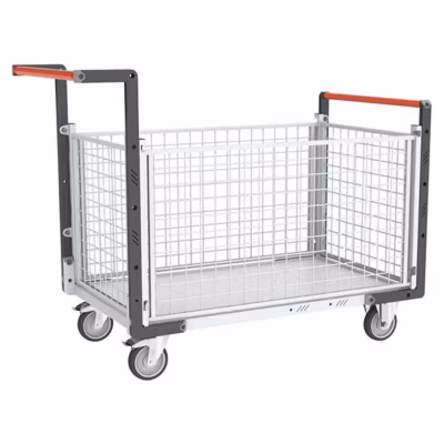 Chariot modulaire grillagé 4 côtés – 2 dossiers et 2 ridelles – Plateau 815x455mm – Charge max 250kg – 806724145