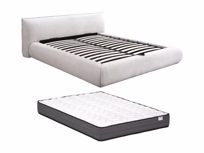 Lit coffre 160 x 200 cm – Tissu – Beige + Matelas – MIRSIO